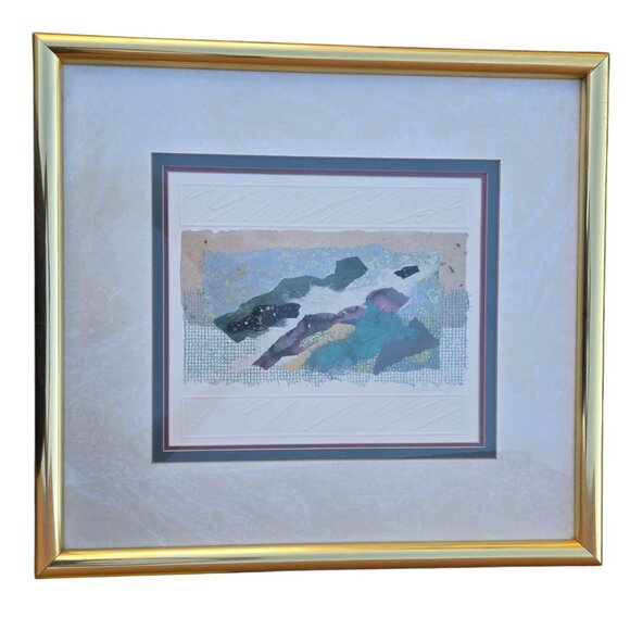Abstract Mixed Media Art Framed Wall Art Signed 23 x 25 Collage 1990s Decor - Picture 1 of 16